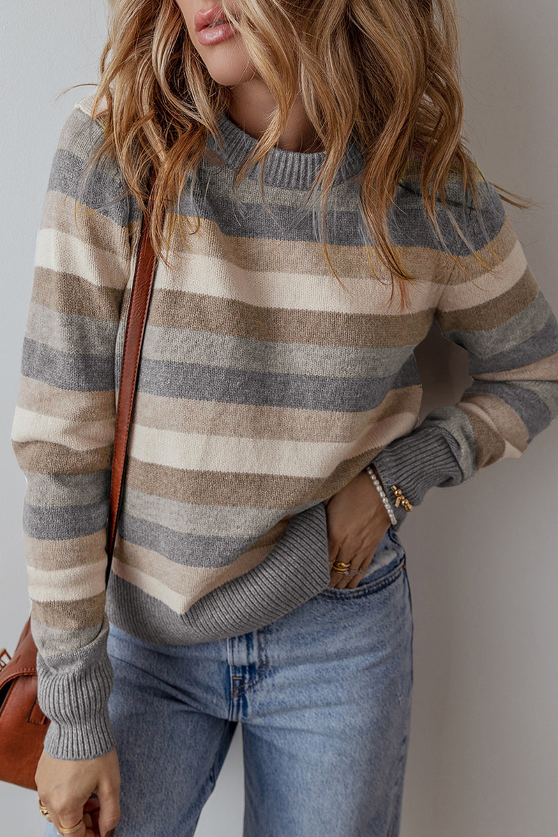 KaleaBoutique Color Block Ribbed Edge Round Neck Sweater - KaleaBoutique.com