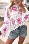 KaleaBoutique Contrast Flower Print Eyelet Drop Shoulder Sweater - KaleaBoutique.com