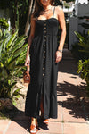 KaleaBoutique Spaghetti Straps Smocked Front Slit Buttoned Dress - KaleaBoutique.com