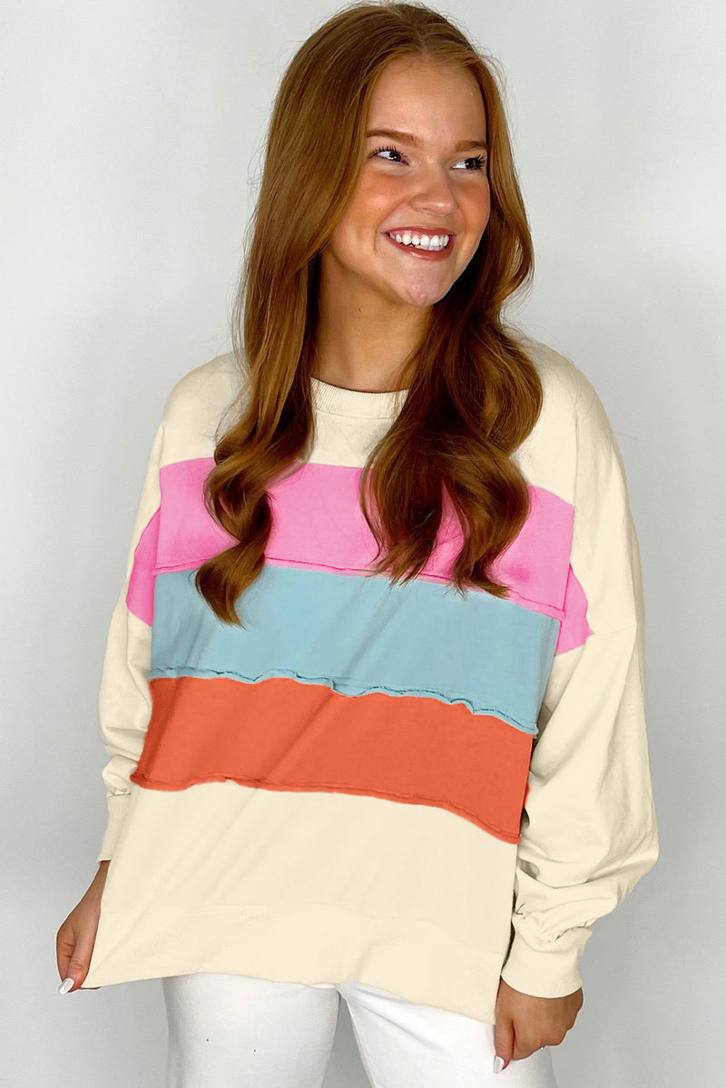 KaleaBoutique Colorblock Patchwork Crewneck Drop Shoulder Sweatshirt - KaleaBoutique.com