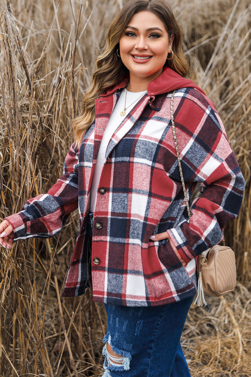 KaleaBoutique Plus Size Plaid Button up Hooded Jacket - KaleaBoutique.com