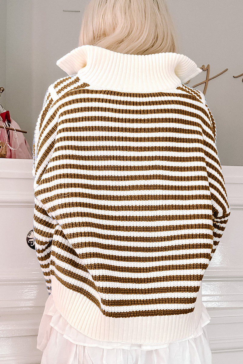 KaleaBoutique Zip up Collar Drop Shoulder Sweater - KaleaBoutique.com