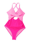 KaleaBoutique Stylish Ric Rac Trim Contrasted Patchwork Cutout One Piece Swimsuit - KaleaBoutique.com