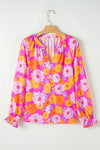 KaleaBoutique Floral Print Flounce Sleeve Notched Neck Blouse - KaleaBoutique.com