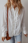 KaleaBoutique Lace Crochet Trim Turn Down Collar Buttoned Shirt - KaleaBoutique.com