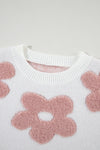 KaleaBoutique Textured Flower Drop Shoulder Loose Sweater - KaleaBoutique.com