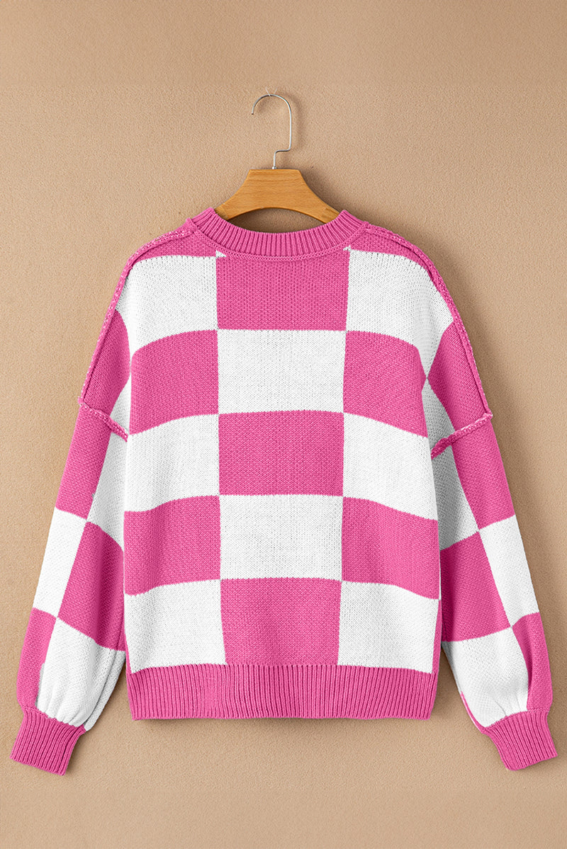 KaleaBoutique Checkered Bishop Sleeve Sweater - KaleaBoutique.com