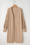 Lace Patchwork Ribbed Knit Open Front Duster Cardigan - KaleaBoutique.com