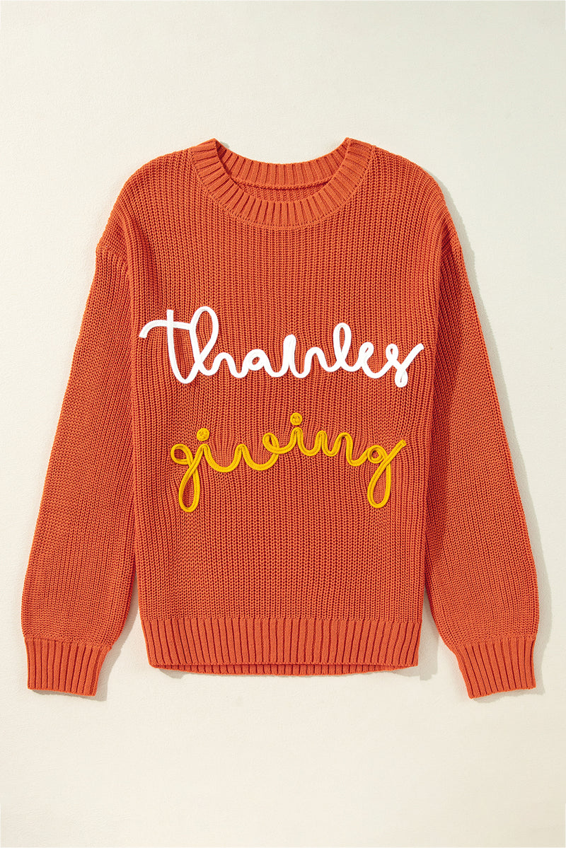 KaleaBoutique Thanksgiving Letter Graphic Crew Neck Sweater - KaleaBoutique.com