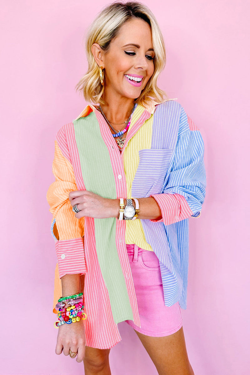 KaleaBoutique Stylish Color Block Chest Pocket Oversized Shirt - KaleaBoutique.com