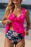 KaleaBoutique Stylish Ruffle V Neck Peplum Floral Bottom Tankini 2 Piece Set - KaleaBoutique.com