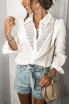 KaleaBoutique Floral Lace Hollow-out Splicing Crinkled Shirt - KaleaBoutique.com