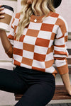 KaleaBoutique Checkered Ribbed Edge O Neck Drop Shoulder Sweater - KaleaBoutique.com