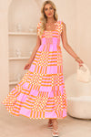 KaleaBoutique Boho Gingham Tied Straps Smocked Maxi Dress - KaleaBoutique.com