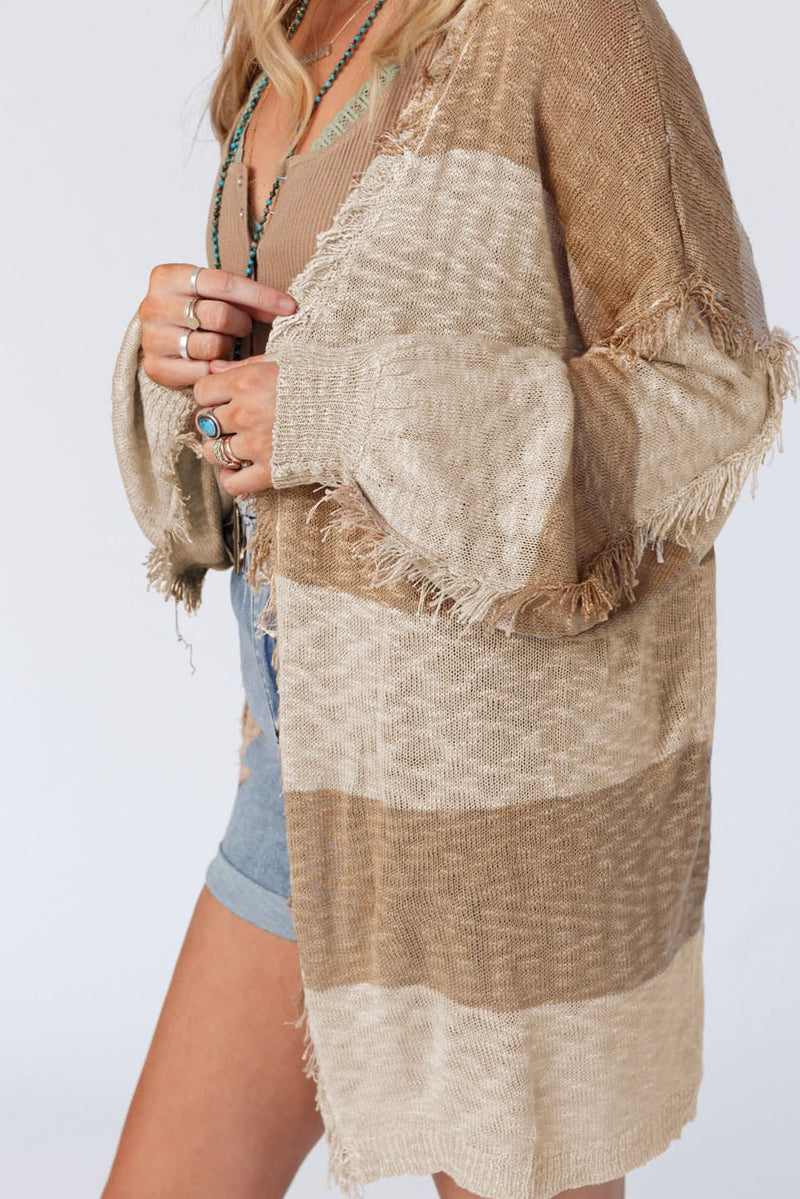 KaleaBoutique Beautiful Lantern Sleeve Fringed Open Cardigan - KaleaBoutique.com