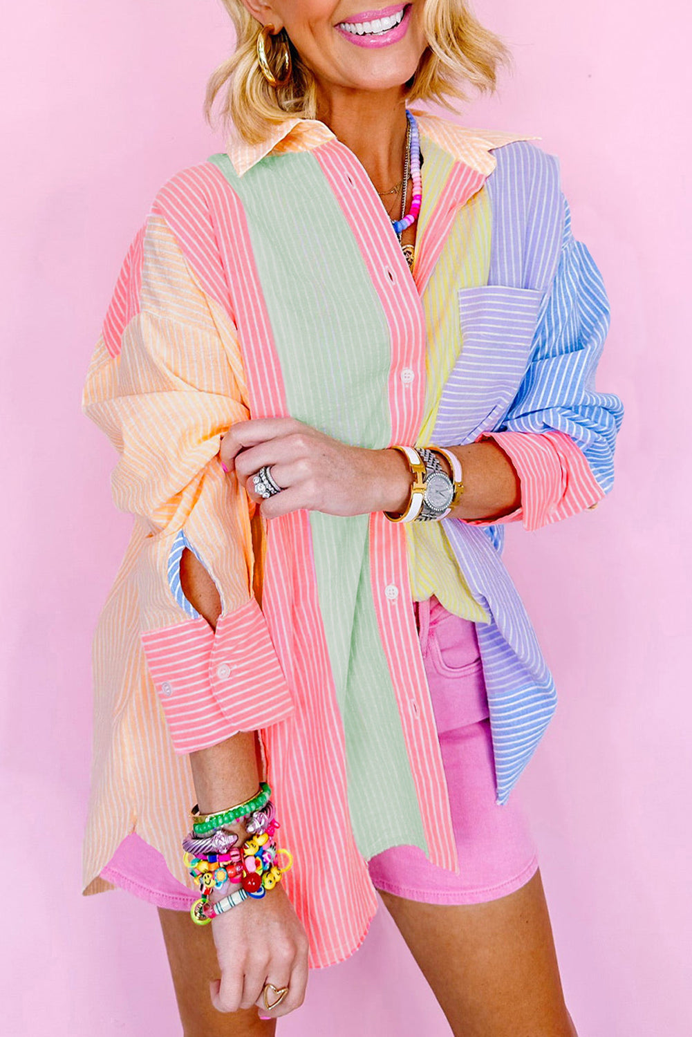 KaleaBoutique Stylish Color Block Chest Pocket Oversized Shirt - KaleaBoutique.com