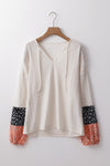 KaleaBoutique Floral Patchwork Textured Knit Drawstring V Neck Blouse - KaleaBoutique.com