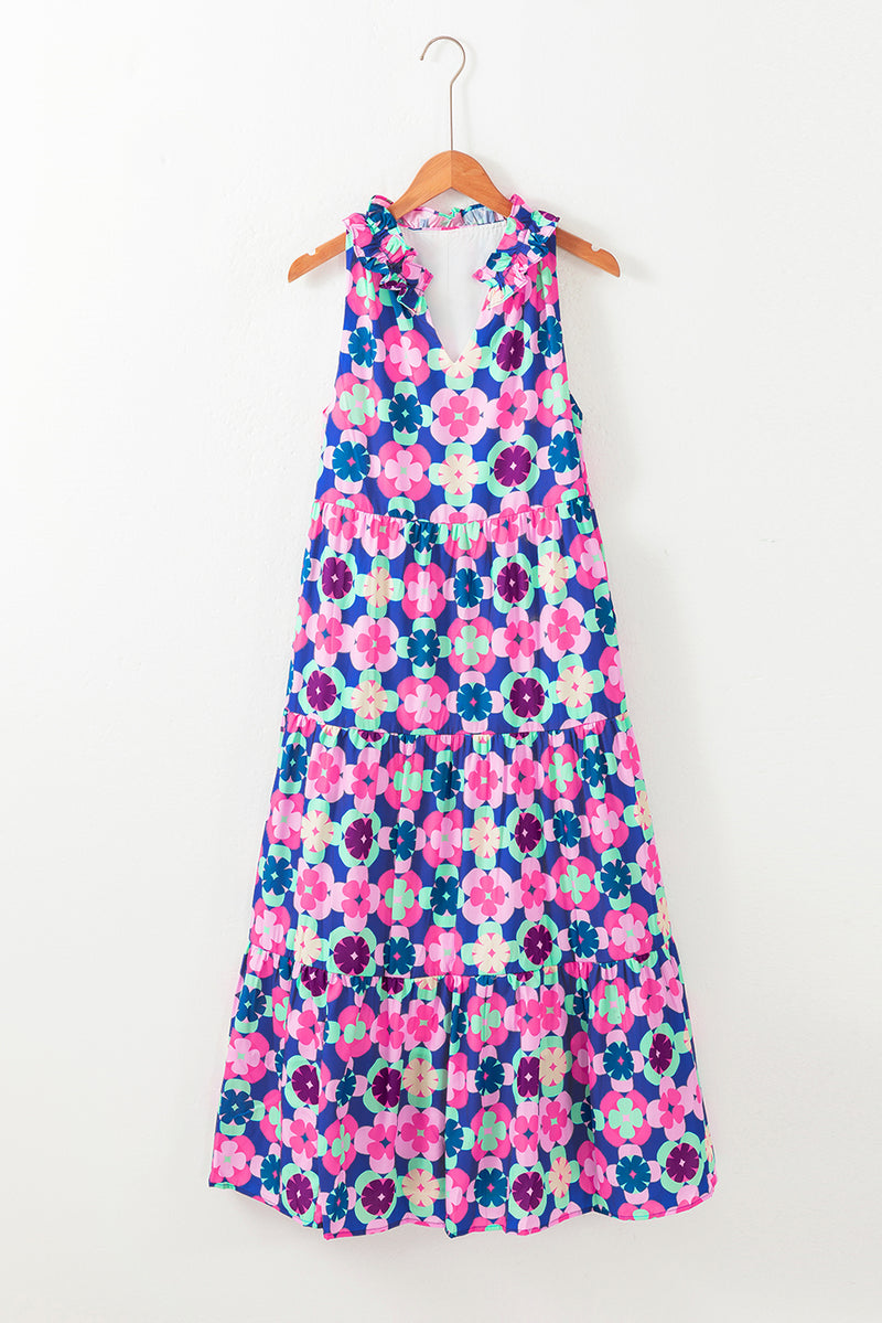 KaleaBoutique Floral Print Frilly Neck Sleeveless Tiered Maxi Dress - KaleaBoutique.com