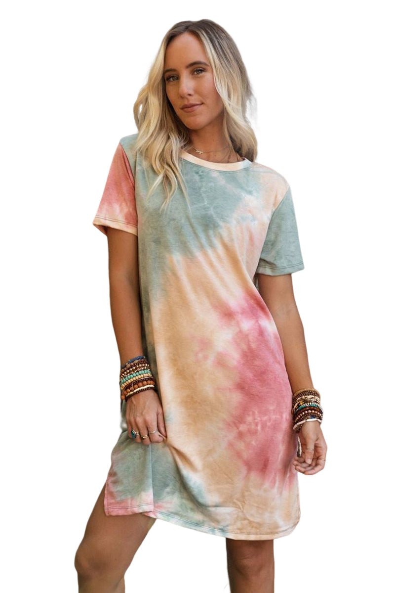 KaleaBoutique Comfortable Summer Tie Dye Oversized Slit Tee Dress - KaleaBoutique.com