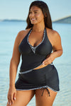 KaleaBoutique Stylish Contrasting Trim Royal Blue Halter Tankini Top with Swimsuit Skirt Tankini Set - KaleaBoutique.com