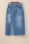 KaleaBoutique Frayed Slit Asymmetric Denim Midi Skirt - KaleaBoutique.com