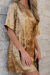 Metallic Luster Crewneck Mini T-Shirt Dress - KaleaBoutique.com