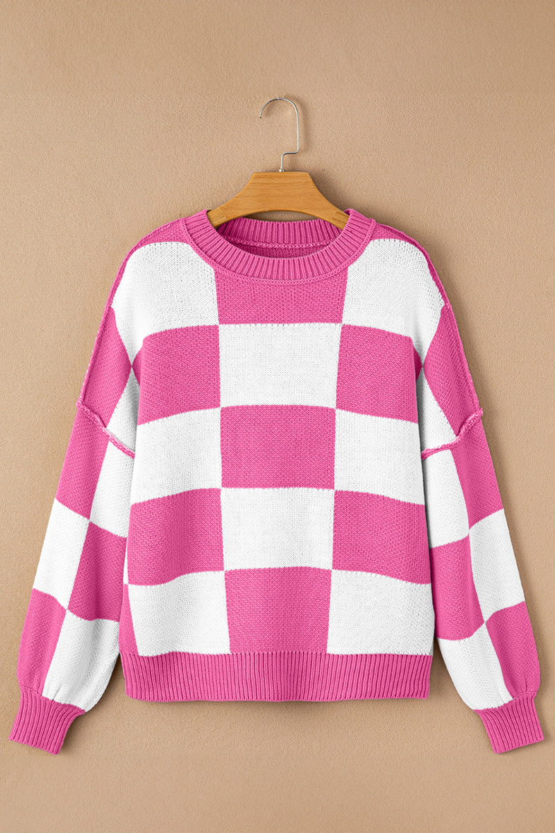 KaleaBoutique Checkered Bishop Sleeve Sweater - KaleaBoutique.com