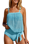 KaleaBoutique Stylish Striped Mesh Knotted Hem Tankini Swimsuit - KaleaBoutique.com