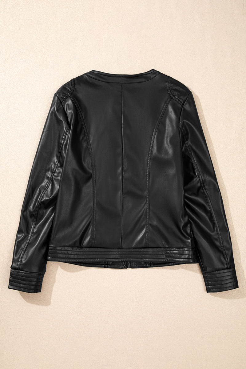 KaleaBoutique Solid Faux Leather Zipper Slim Fit Bomber Jacket - KaleaBoutique.com