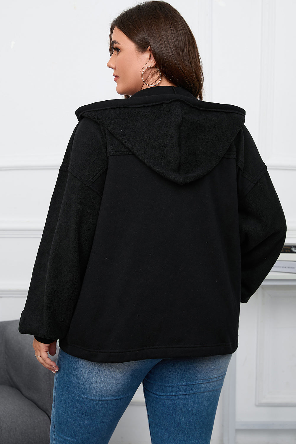 KaleaBoutique Plus Size Bishop Sleeve Zip Up Hooded Jacket - KaleaBoutique.com