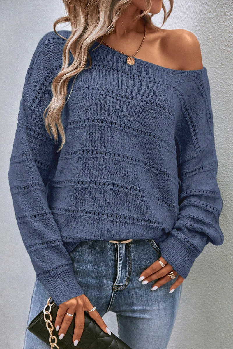 KaleaBoutique Boat Neck Drop Shoulder Pointelle Knit Sweater - KaleaBoutique.com