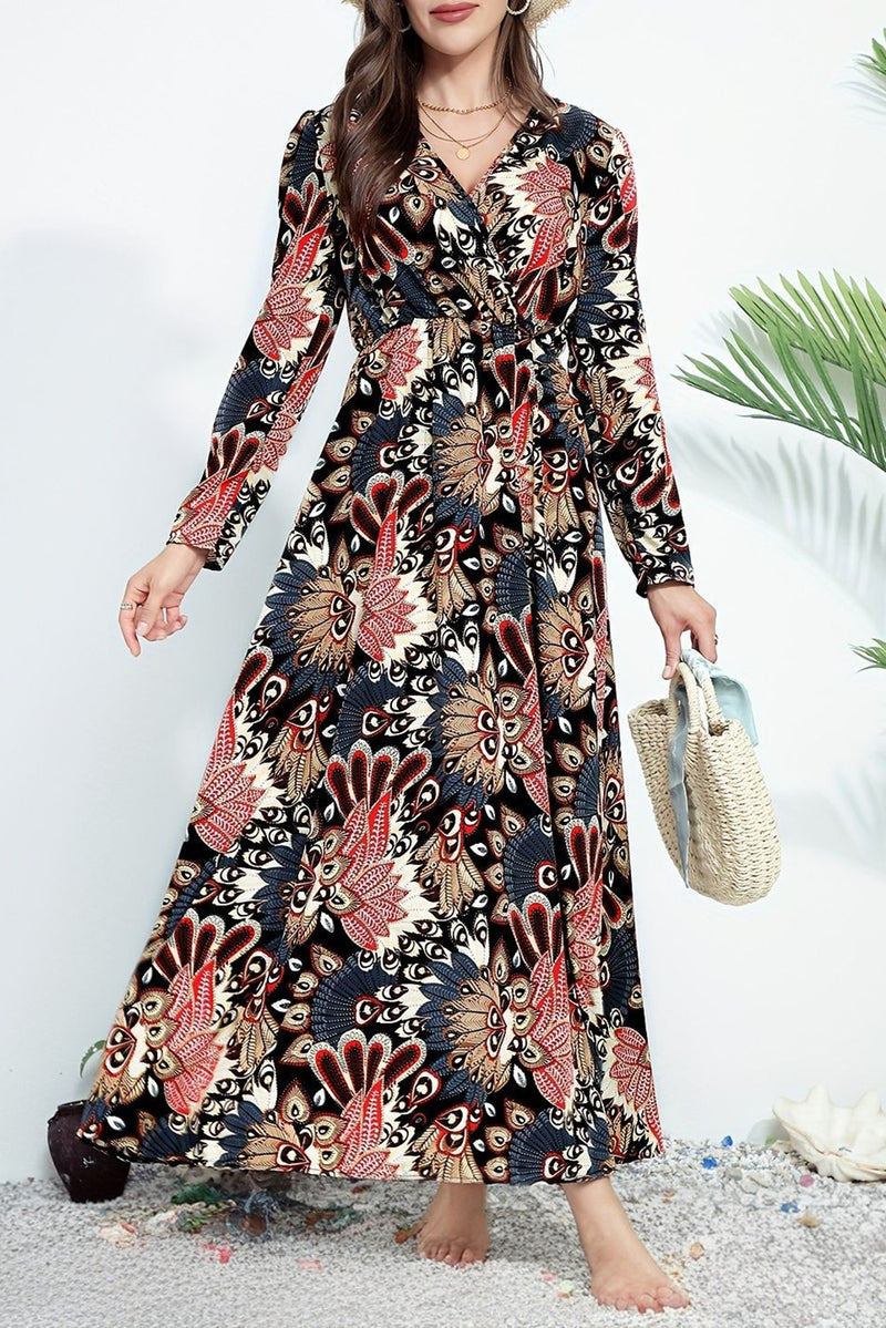 KaleaBoutique Floral Print V Neck Wrap High Waist Maxi Dress - KaleaBoutique.com