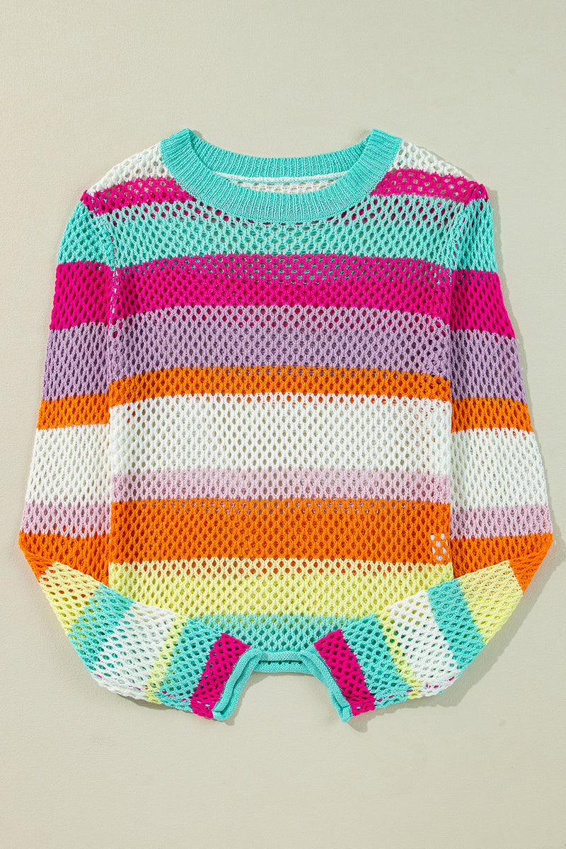 KaleaBoutique Colorblock Patchwork Knit Crochet Eyelet Sweater - KaleaBoutique.com