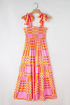 KaleaBoutique Boho Gingham Tied Straps Smocked Maxi Dress - KaleaBoutique.com