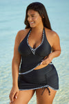 KaleaBoutique Stylish Contrasting Trim Royal Blue Halter Tankini Top with Swimsuit Skirt Tankini Set - KaleaBoutique.com