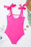 KaleaBoutique Stylish Square Neck Knotted Shoulder Open Back One Piece Swimsuit - KaleaBoutique.com