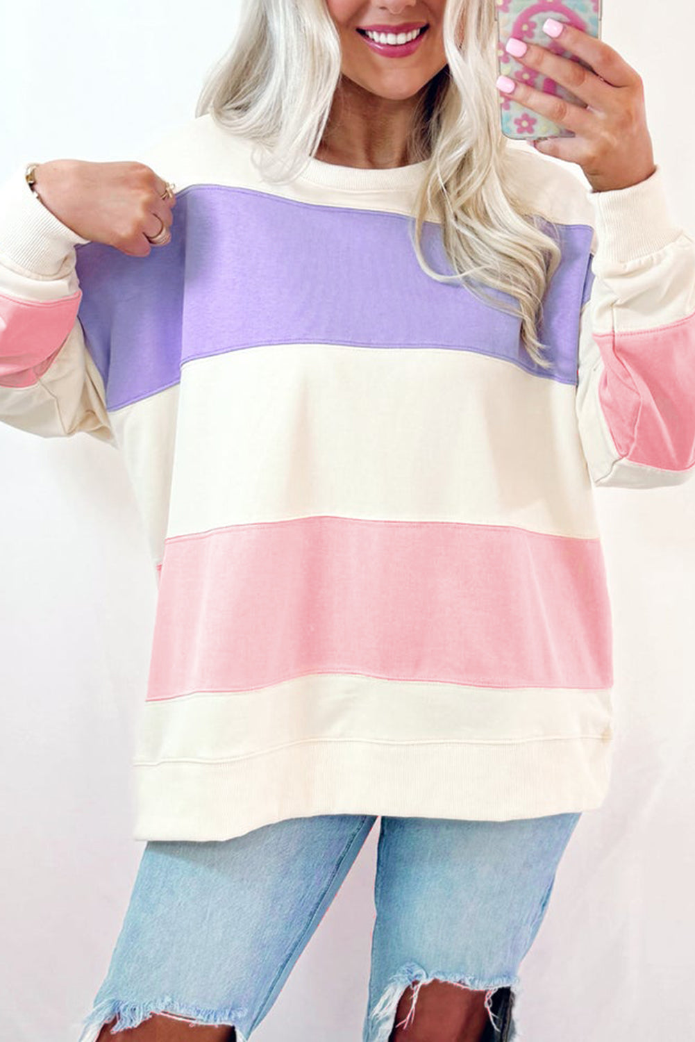 KaleaBoutique Colorblock Patchwork Drop Shoulder Crewneck Sweatshirt - KaleaBoutique.com