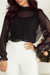 KaleaBoutique Dotty Lace Sheer Mock Neck Long Sleeve Blouse - KaleaBoutique.com