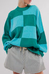 KaleaBoutique Checkered Side Slits Drop Shoulder Oversized Sweater - KaleaBoutique.com