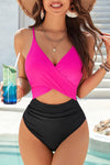 KaleaBoutique Beautiful Eye-Catching Crossover Colorblock Cutout One Piece Swimsuit