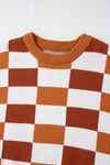 KaleaBoutique Checkered Ribbed Edge O Neck Drop Shoulder Sweater - KaleaBoutique.com