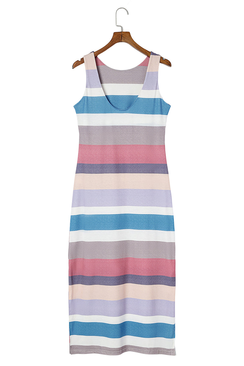 Stripe Print Slit Maxi Tank Top Dress - KaleaBoutique.com