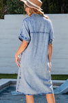 KaleaBoutique Loose Medium Wash Short Sleeve Shirt Chambray Dress - KaleaBoutique.com