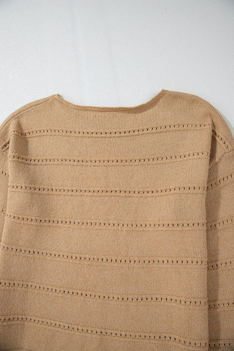 KaleaBoutique Boat Neck Drop Shoulder Pointelle Knit Sweater - KaleaBoutique.com