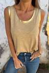 Metallic Sheen Edge Scoop Neck Tank Top - KaleaBoutique.com