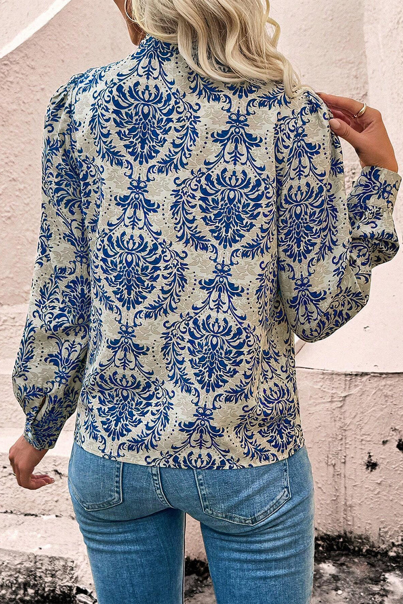 KaleaBoutique Bohemian Printed Bishop Sleeve Lace Shirt - KaleaBoutique.com