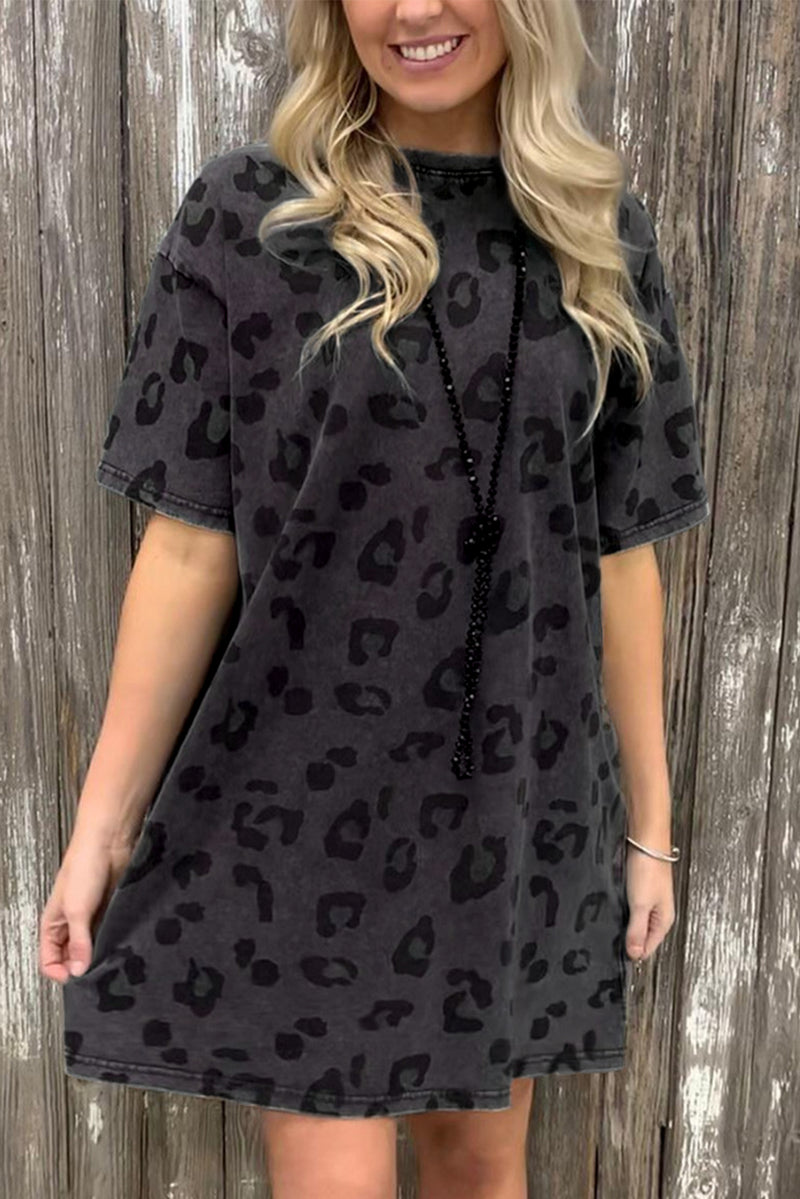 KaleaBoutique Stunning Vintage Washed Leopard T-Shirt Dress with Pockets - KaleaBoutique.com