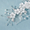 Bridal Floral Dual Hair Comb, White Pearl Floral Hair Vine, Wedding Ceramic Flower Headband, Double Comb Bridal Hair Piece - KaleaBoutique.com