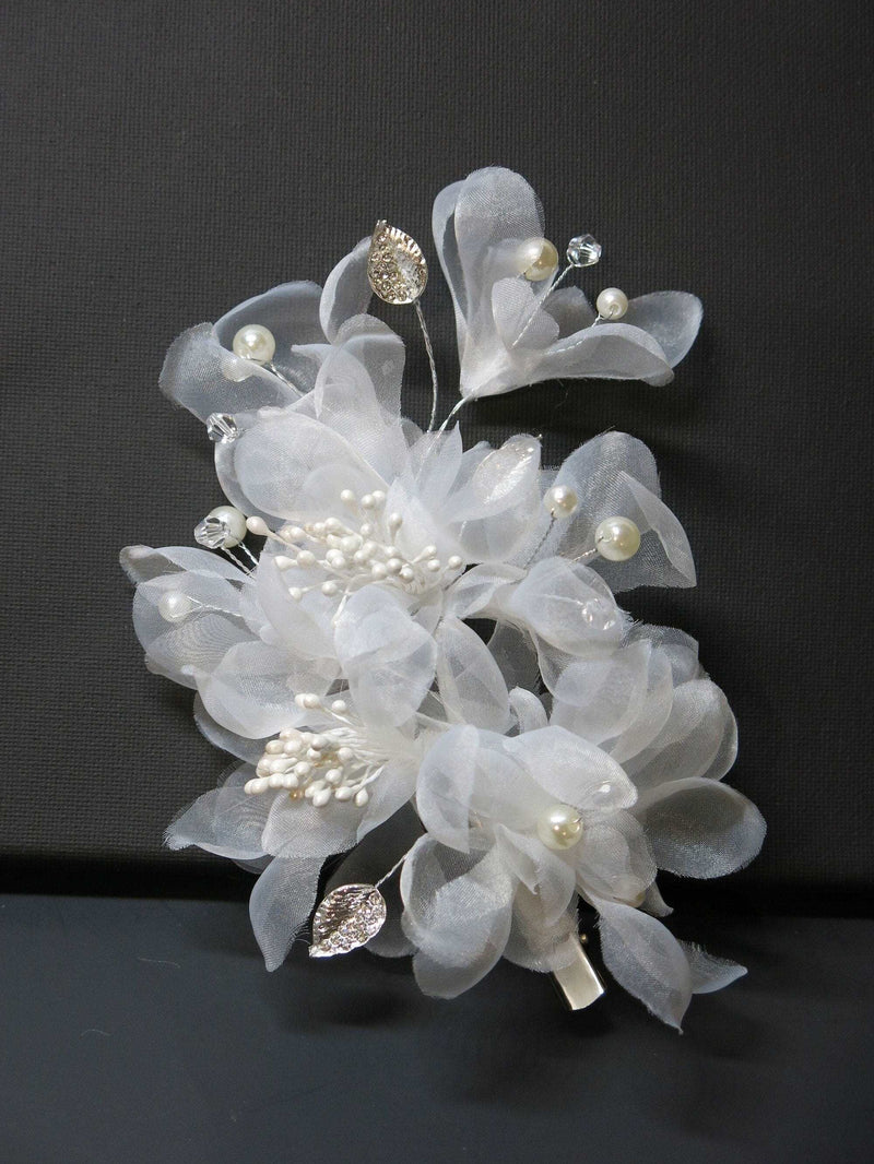 Bridal Multi Layer Chiffon Flower Hairclip, Prom Party, White Chiffon Bridal Headpiece, Flower Girl Mesh Hairclip, Wedding Big Hairpiece - KaleaBoutique.com