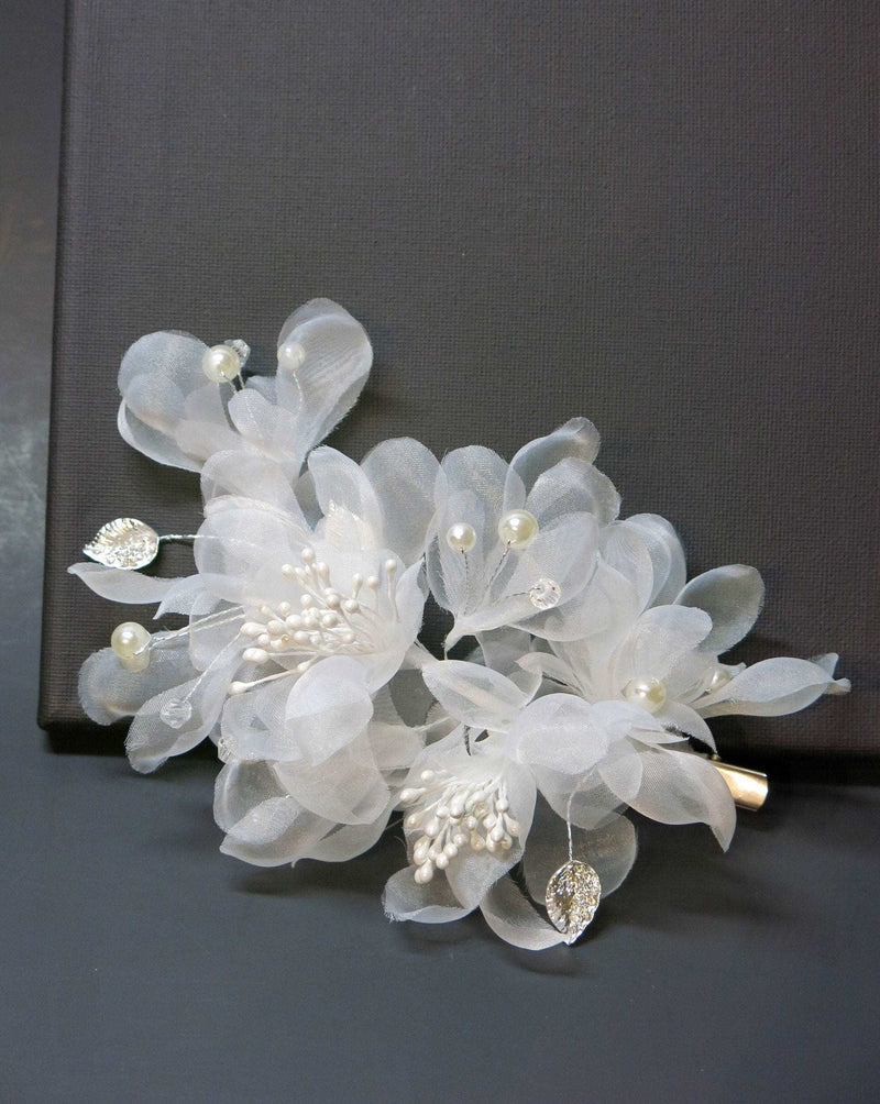 Bridal Multi Layer Chiffon Flower Hairclip, Prom Party, White Chiffon Bridal Headpiece, Flower Girl Mesh Hairclip, Wedding Big Hairpiece - KaleaBoutique.com